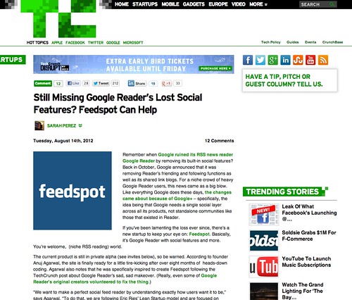 Still Missing Google Reader’s Lost Social Features? Feedspot Can Help | TechCrunch